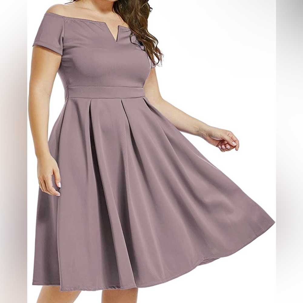 LALAGEN Women's Plus Size Vintage 1950s Swing Midi Dress with pockets